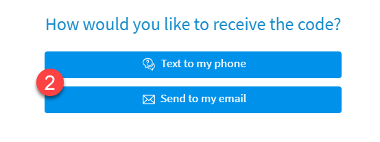 Image of how would you like to receive the code options through text or email