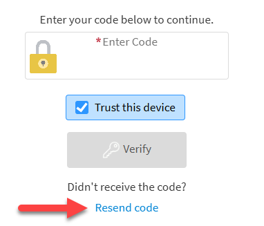 Image of arrow pointing to resend code link